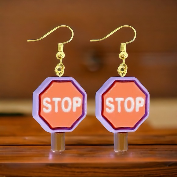 Stop sign school cross guard construction earrings - Picture 1 of 1